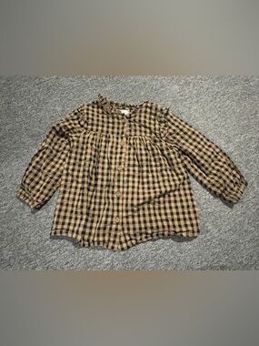Rise Little Earthling Gingham Ruffle Collar Blouse - Black & Brown